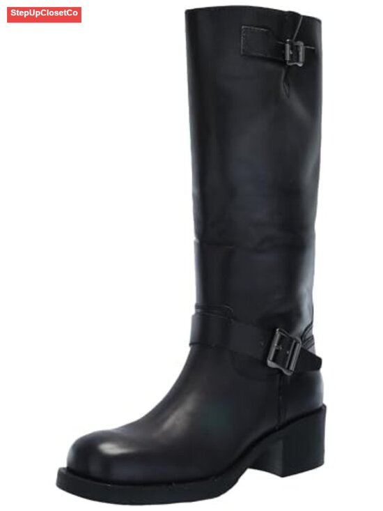 Shoes - Women's Knee-High Leather Boots Tall Shaft Harness with Buckle Detail
